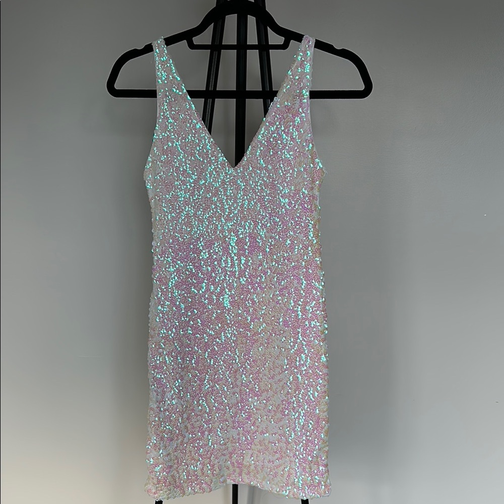 PrettyGuide V Neck Stretchy Sequin Bodycon Mini Party Dress | NWOT